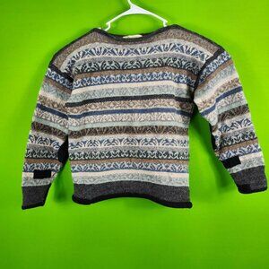 Walesey Wool Jumper With Striped Nordic Pattern & Elbow Patches Medium Size